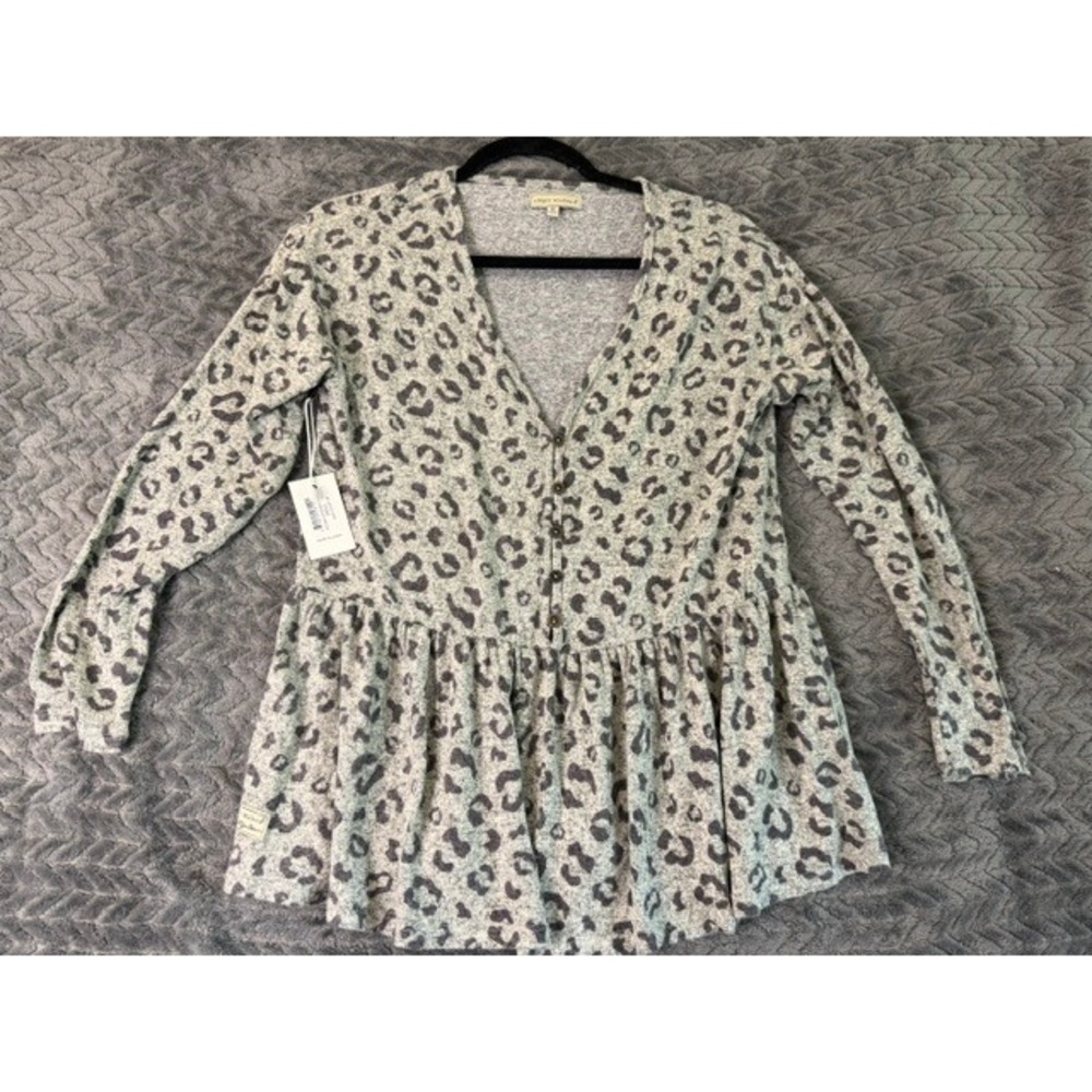 Simply Southern Womens Small Grey Leopard Print Babydoll  Top NWT 0250